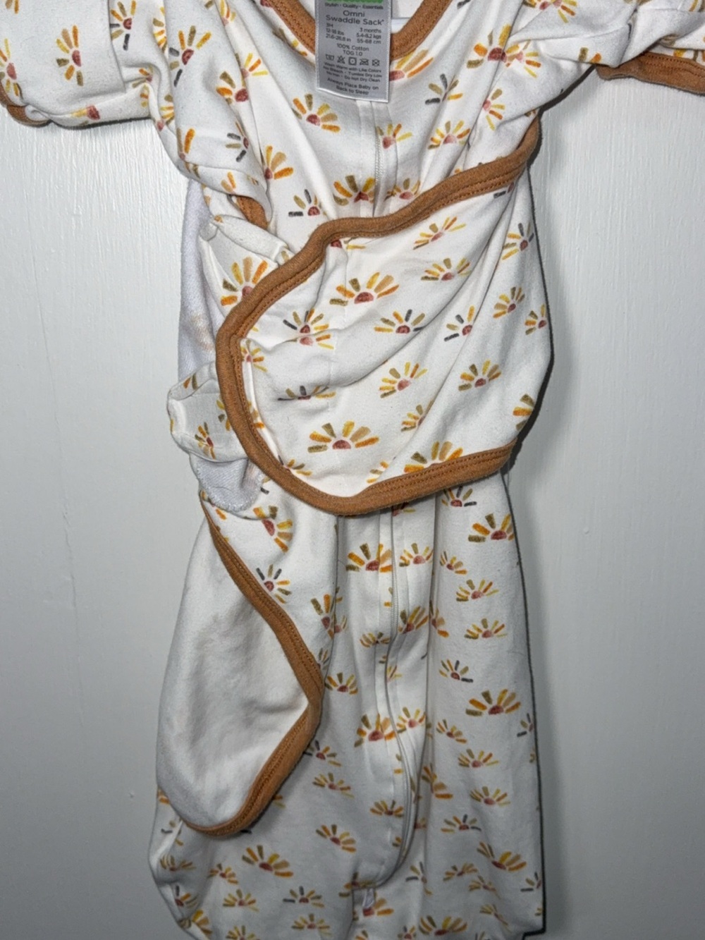 SwaddleMe White Sleep Sack with Mustard Trim and Floral Motif